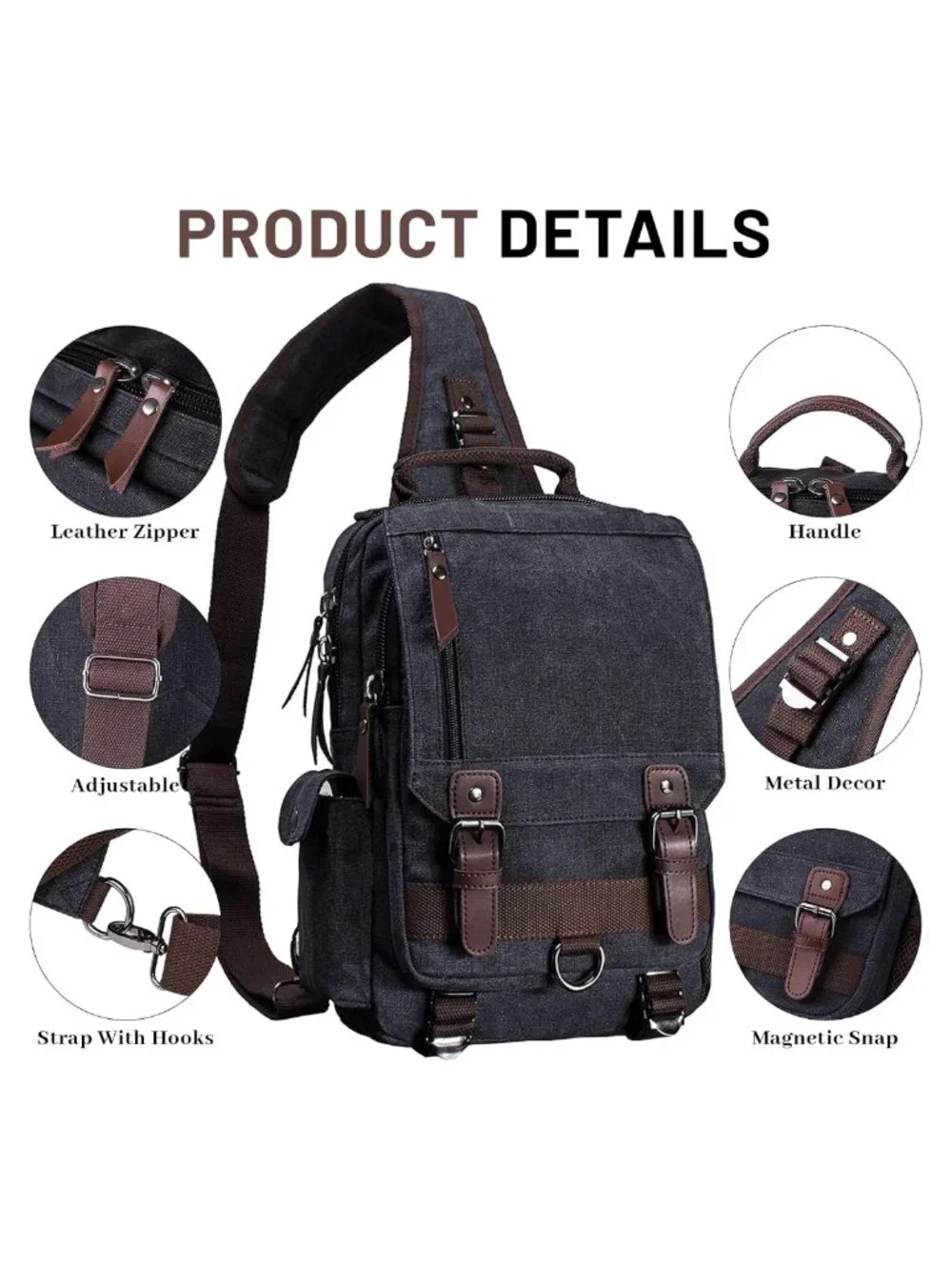 Canvas Leather Crossbody Messenger Sling Bag Travel Backpack Purse